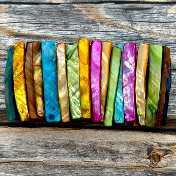 Abalone Shell /Colorful Bracelet -Stretch /Wide Cuff Elastic -Multi-Colors​​​ - Picture 4 of 6